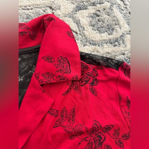 NEW Soma Cool Night Lace Trim Pajama Top Button Down Shirt Red Black Rose Floral - Picture 5 of 6